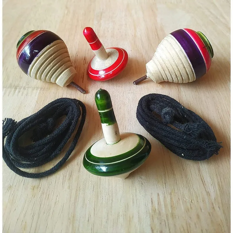 Wooden Spinning Tops- Pack of 4 pcs( Multicolor)