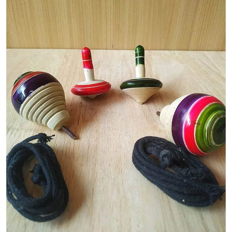 Wooden Spinning Tops- Pack of 4 pcs( Multicolor)