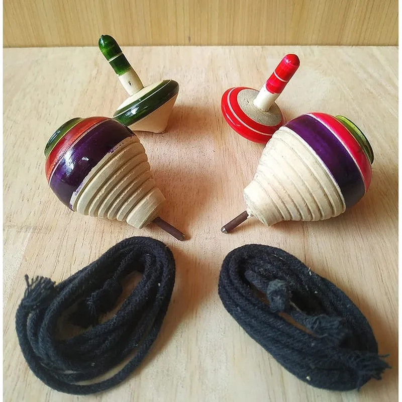 Wooden Spinning Tops- Pack of 4 pcs( Multicolor)