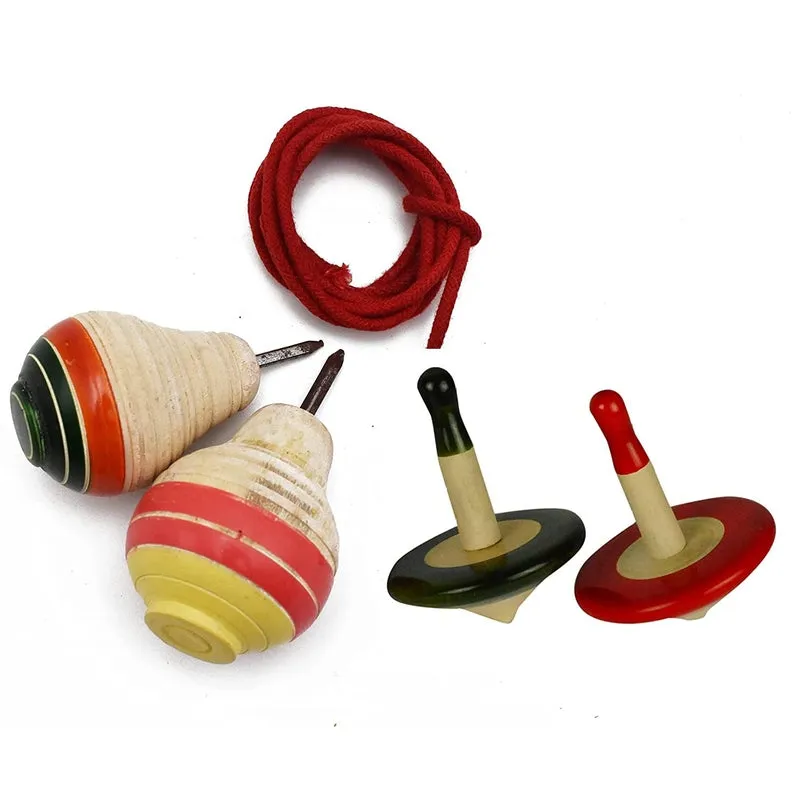 Wooden Spinning Tops- Pack of 4 pcs( Multicolor)