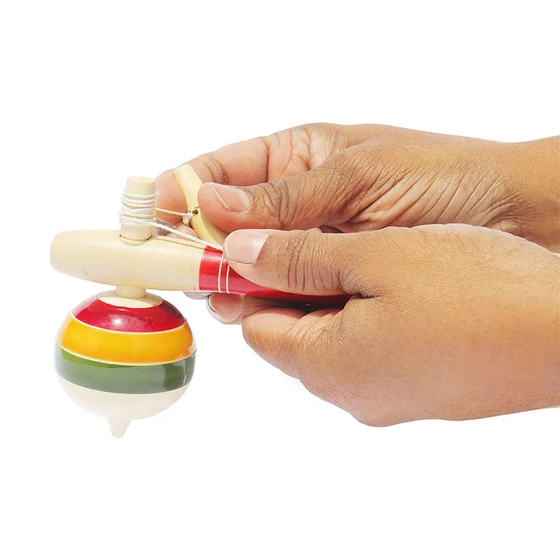 Wooden Spinning Tops - Set of 2 Pcs ( Multicolor )