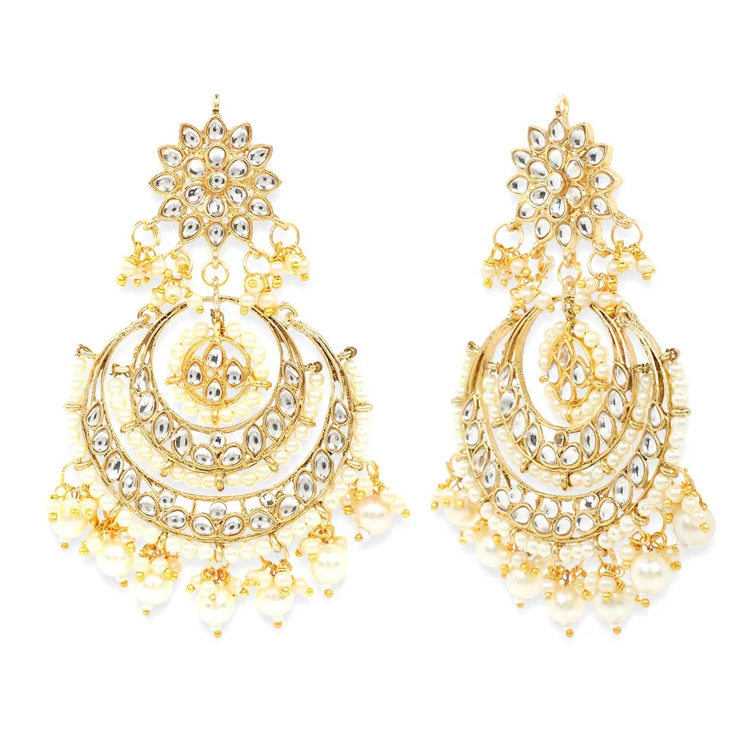 Yellow Chimes Traditional Chandbali Earrings Gold Plated Ethnic Kundan & Pearl Earring & Maangtikka Set for Women & Girls